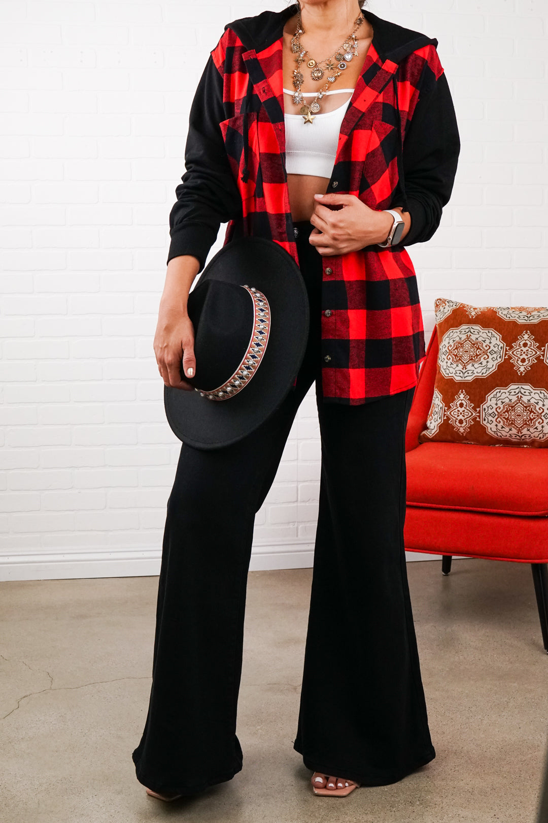 Comfy Brooke Oversized Hooded Flannel Two-Tone Sleeves comfy flannel Plaid