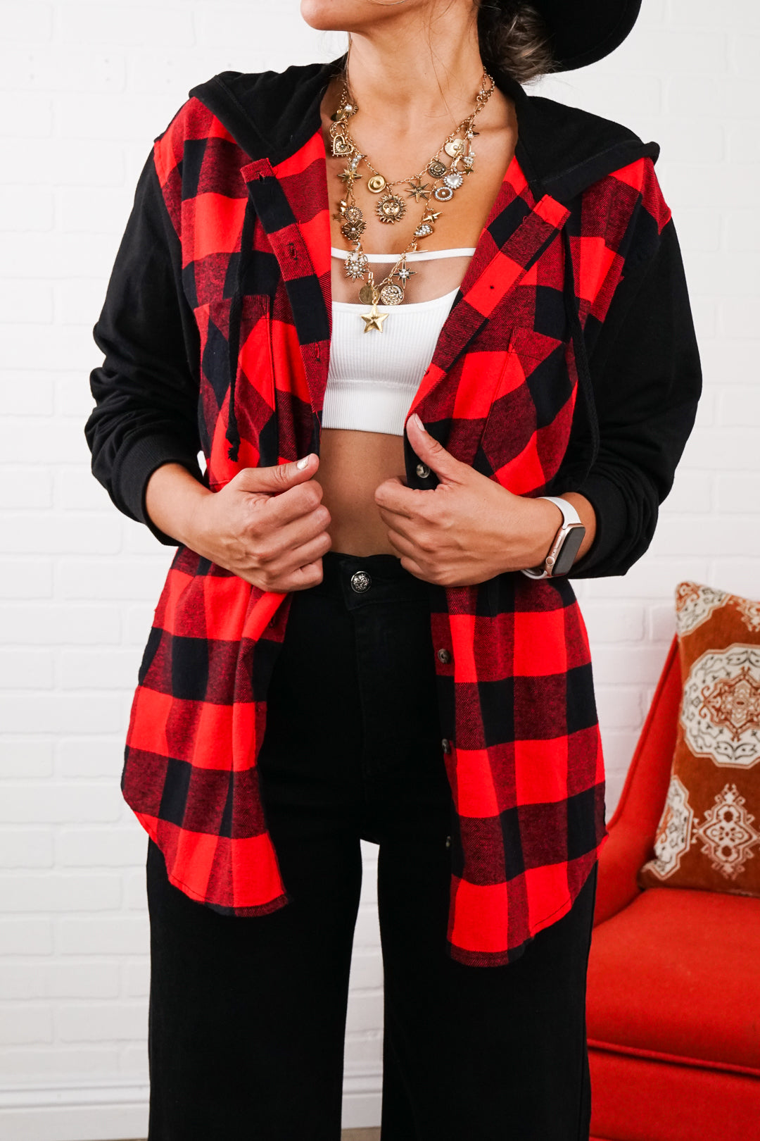 Comfy Brooke Oversized Hooded Flannel Two-Tone Sleeves comfy flannel Plaid