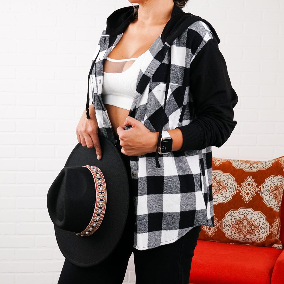 Comfy Brooke Oversized Hooded Flannel Two-Tone Sleeves comfy flannel Plaid