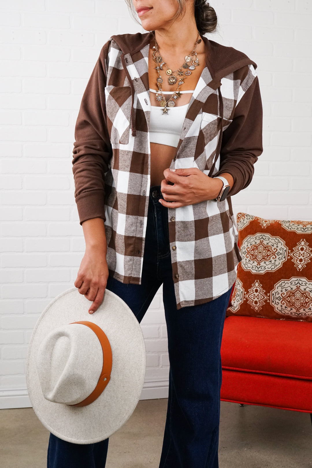 Comfy Brooke Oversized Hooded Flannel Two-Tone Sleeves comfy flannel Plaid