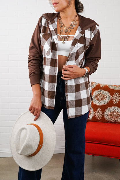 Comfy Brooke Oversized Hooded Flannel Two-Tone Sleeves comfy flannel Plaid