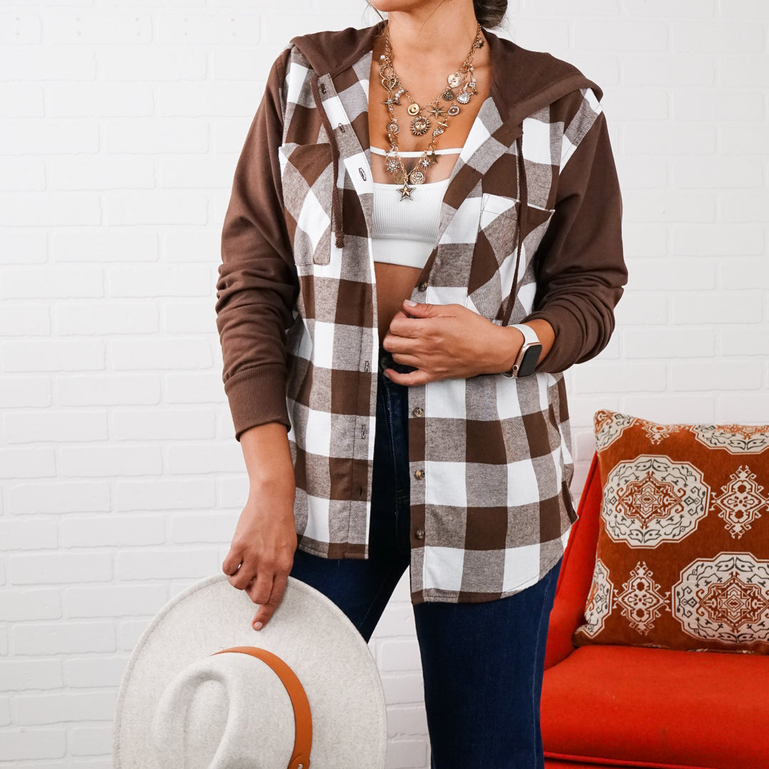 Women's Hooded-Two-Tone-Flannel Fall Essential