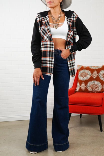 Comfy Brooke Oversized Hooded Flannel Two-Tone Sleeves comfy flannel Plaid
