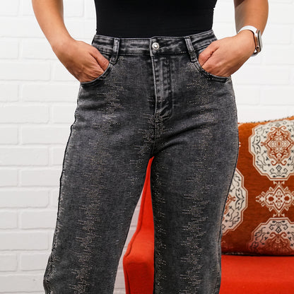Shelby Rhinestone Straight-Leg Jeans – Sparkly High Waisted Denim, Boho Western Style
