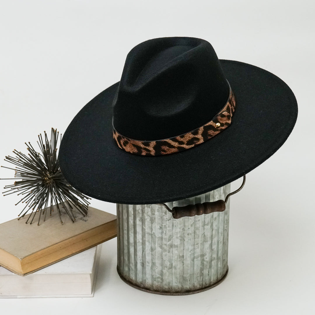 Alexia Fedora Hat – Wide Brim with Animal Print Strap