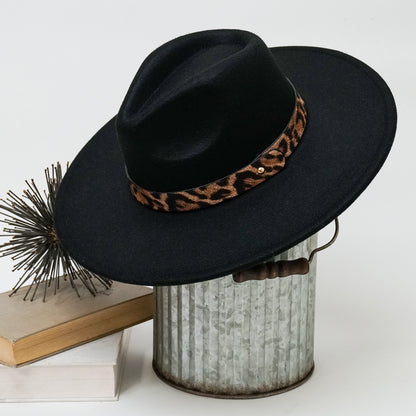 Alexia Fedora Hat – Wide Brim with Animal Print Strap