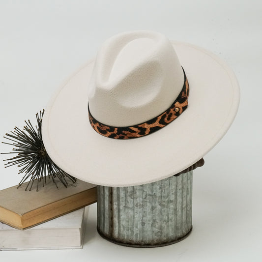 Alexia Fedora Hat – Wide Brim with Animal Print Strap
