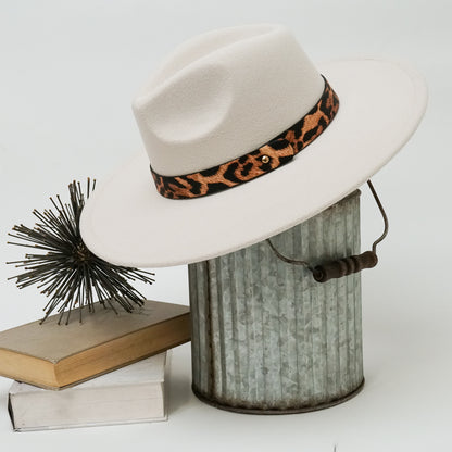 Alexia Fedora Hat – Wide Brim with Animal Print Strap