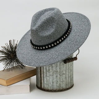 Effortless Style – Wide Brim Fedora Hat with Rhinestones Band