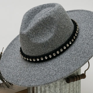 Effortless Style – Wide Brim Fedora Hat with Rhinestones Band