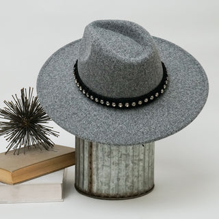 Effortless Style – Wide Brim Fedora Hat with Rhinestones Band