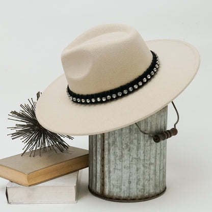 Effortless Style – Wide Brim Fedora Hat with Rhinestones Band
