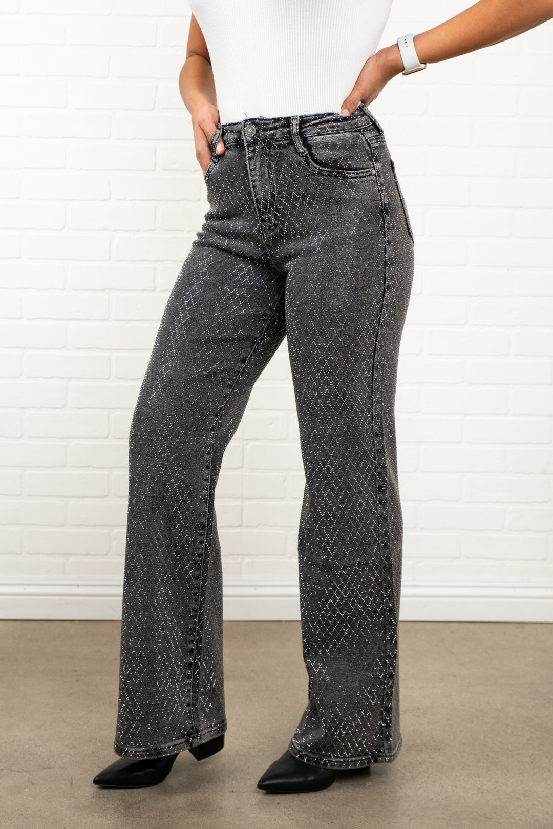 Joy Rhinestone  Straight  JEANS – Sparkly High Waisted Denim, Boho Western Style Holidays