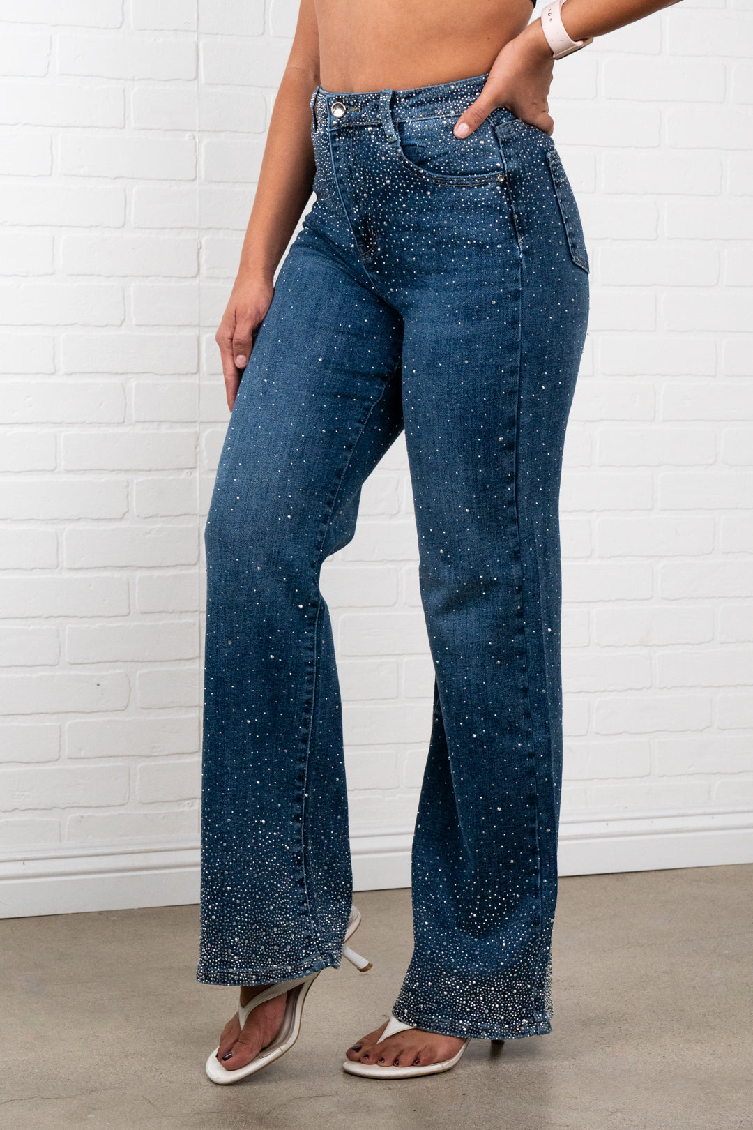 Olivia Rhinestone Straight JEANS – Sparkly High Waisted Denim