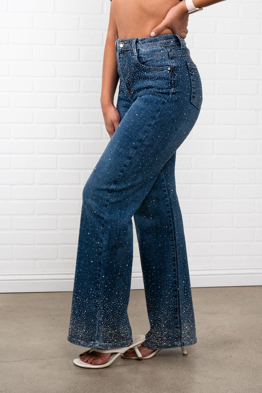 Olivia Rhinestone Straight JEANS – Sparkly High Waisted Denim