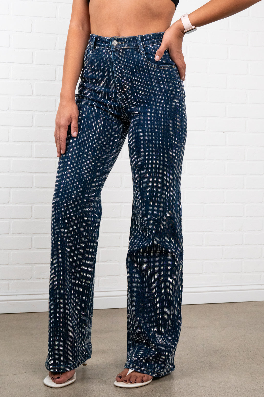 Trinity Rhinestone Straight JEANS – Sparkly High Waisted Denim