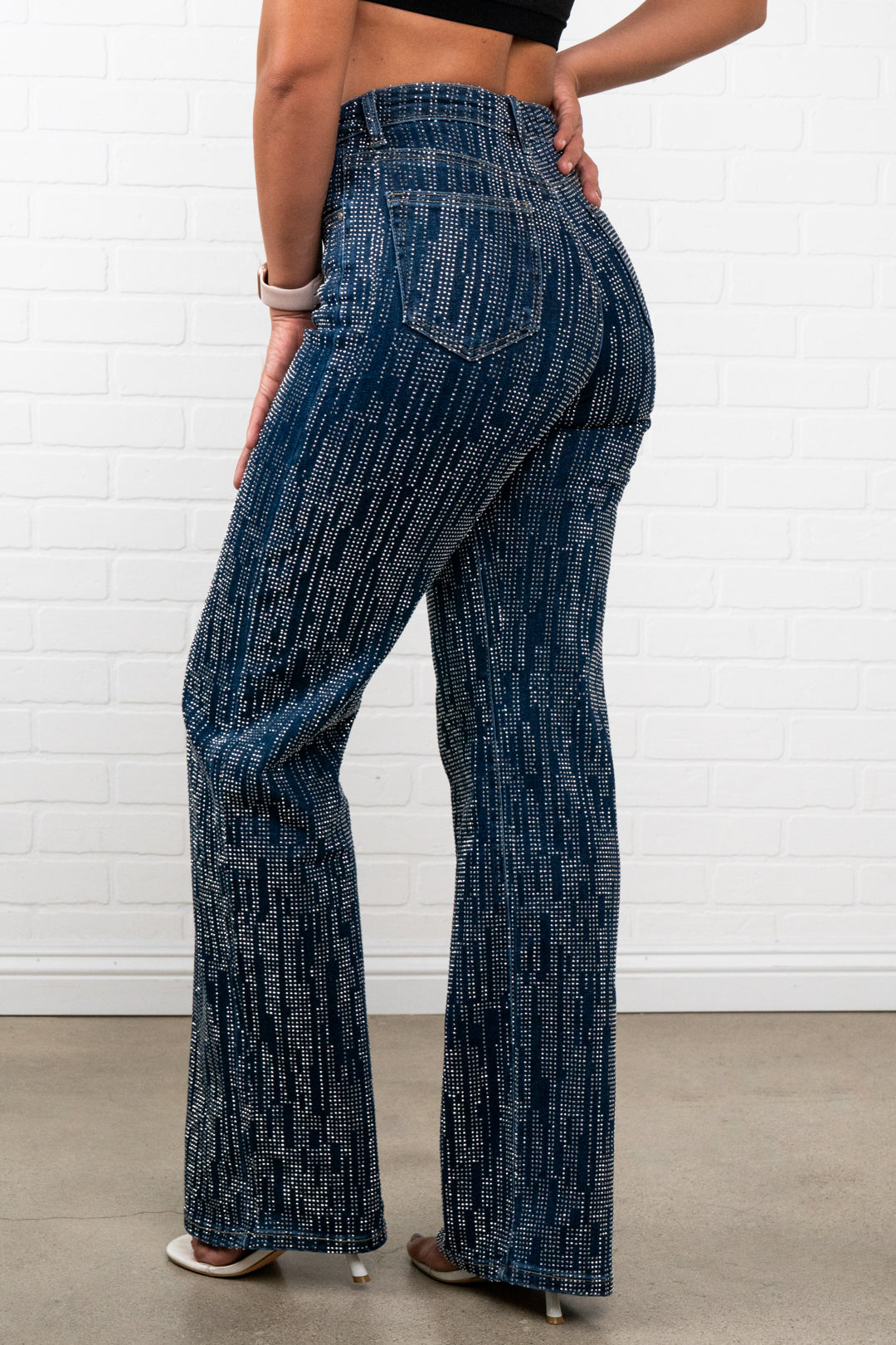 Trinity Rhinestone Straight JEANS – Sparkly High Waisted Denim