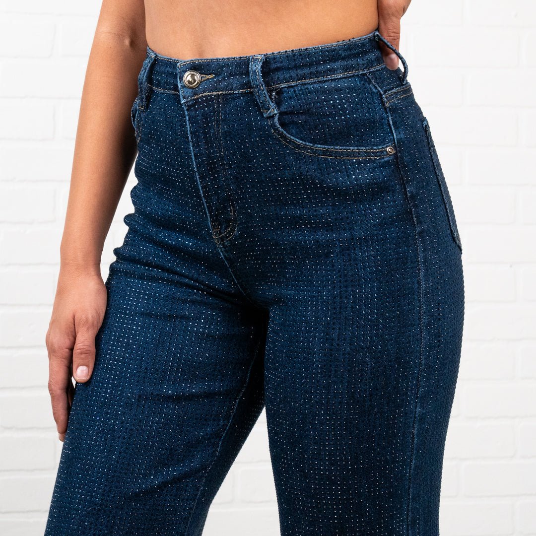 Adaline Rhinestone Straight JEANS – Sparkly High Waisted Denim