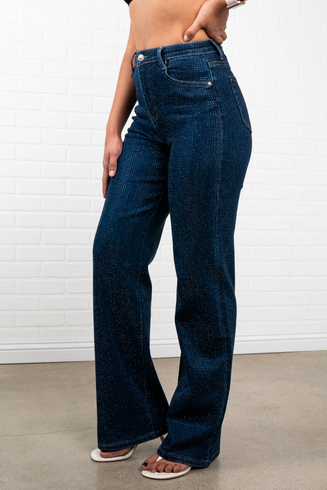 Adaline Rhinestone Straight JEANS – Sparkly High Waisted Denim