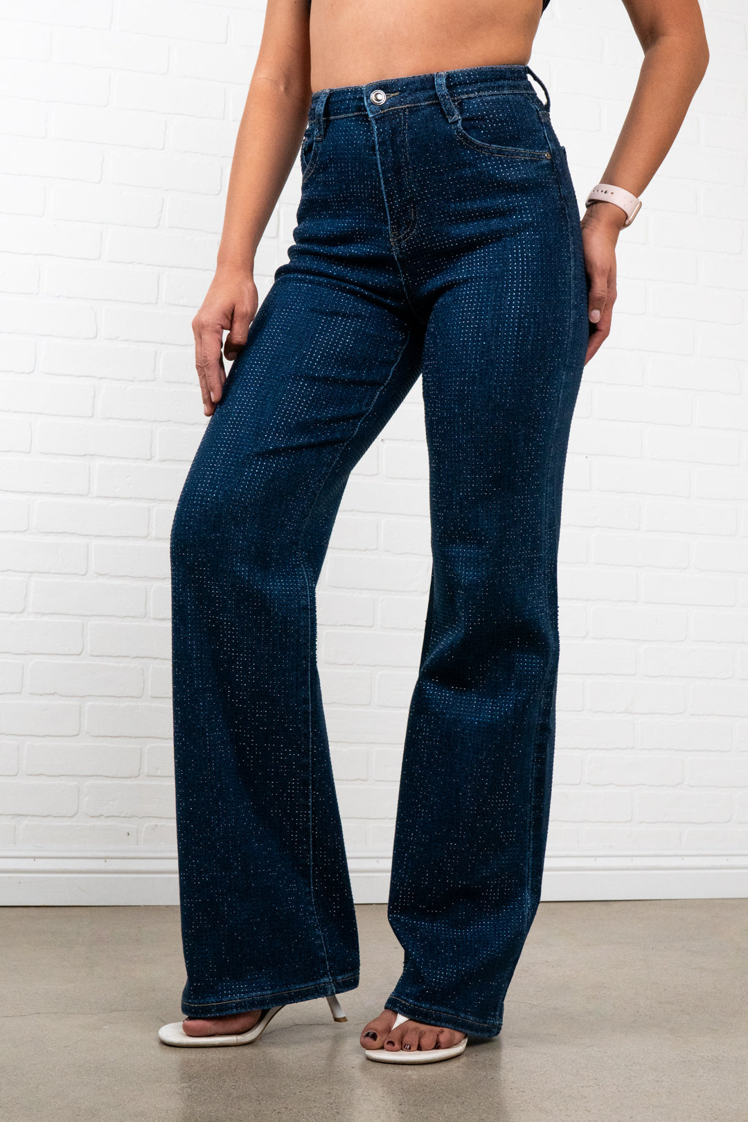 Adaline Rhinestone Straight JEANS – Sparkly High Waisted Denim