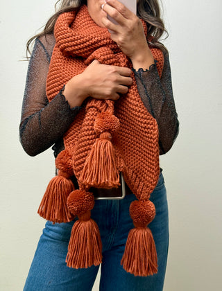 Alba Huge Knitted Pom Tassel Scarf