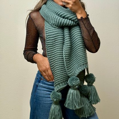 Alba Huge Knitted Pom Tassel Scarf