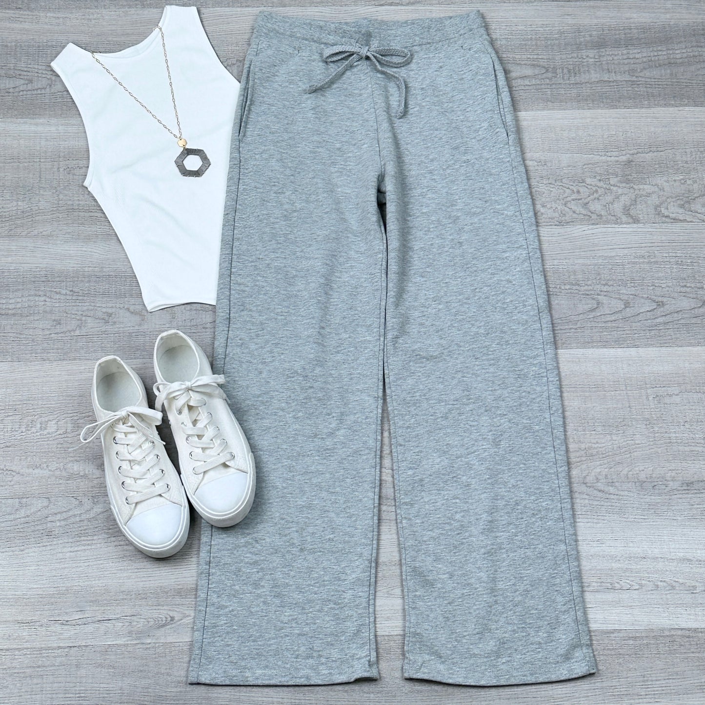 Straight Wide Leg Sweat Pants | Grey