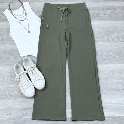 Straight Wide Leg Sweat Pants | Olive