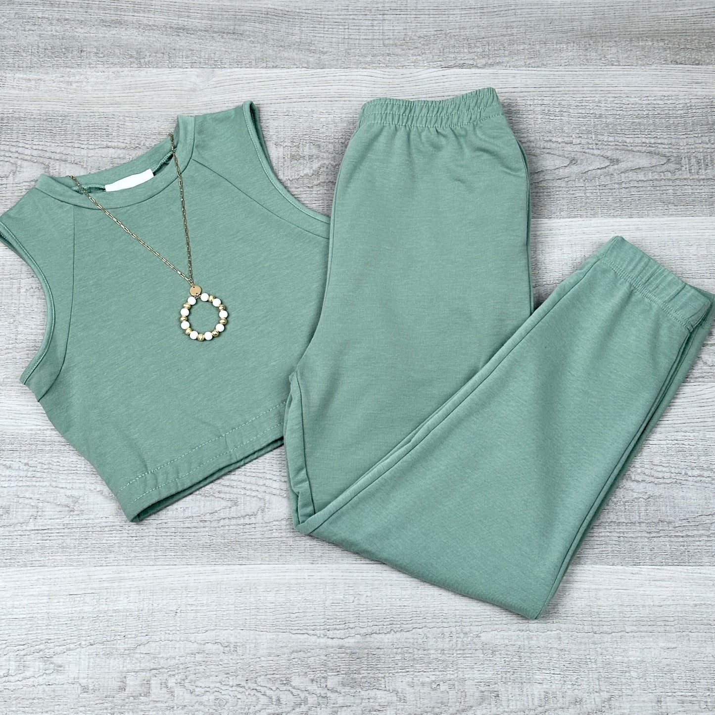 Julie French Terry Elastic Waist Tank Top & Joggers Set | Sage