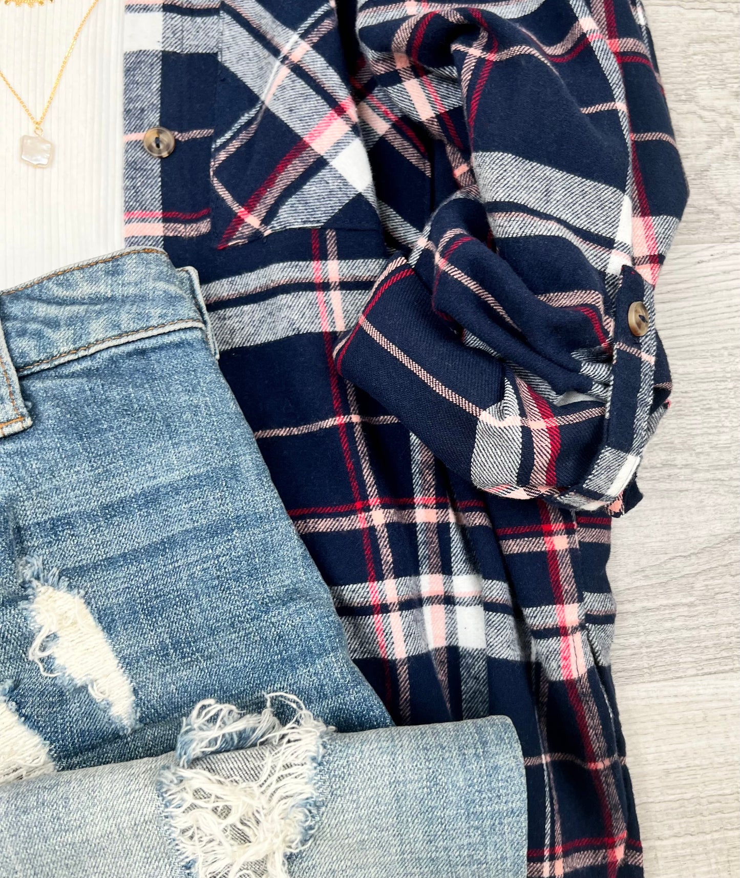 Everyday Casual Oversized Long Sleeve Flannel | Navy