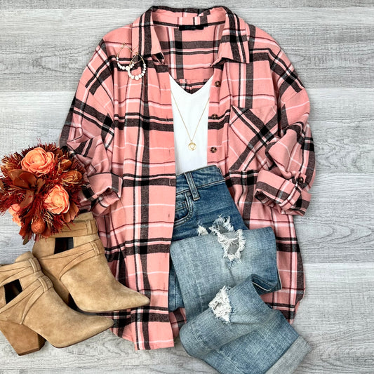 Everyday Casual Oversized Long Sleeve Flannel | Mauve