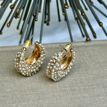 Crystal Pearl Teardrop Hoops