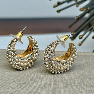 Crystal Pearl Teardrop Hoops