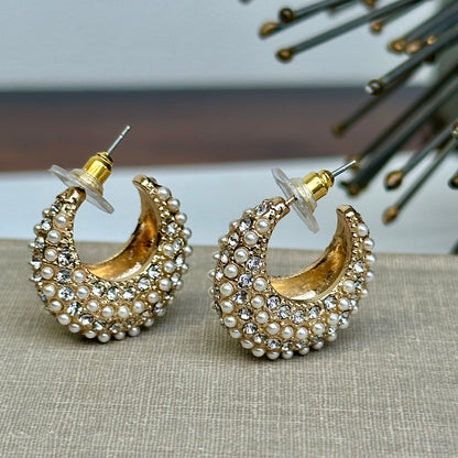 Crystal Pearl Teardrop Hoops