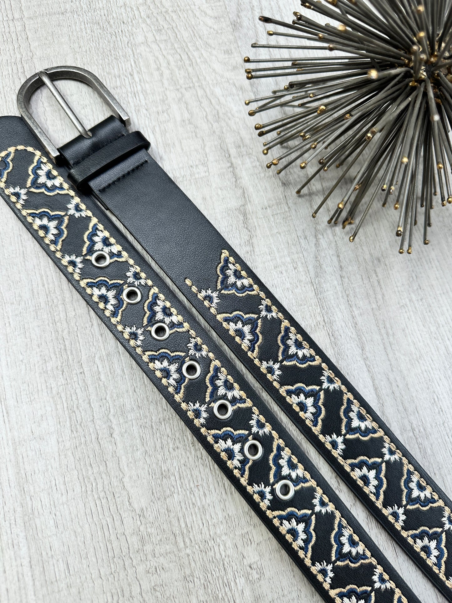 Ashley Embroidered Faux Leather Belt