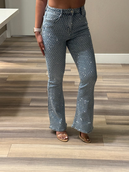 Bella Rhinestone Flair bottom Jeans – Sparkly High Waisted Denim, Boho Western Style