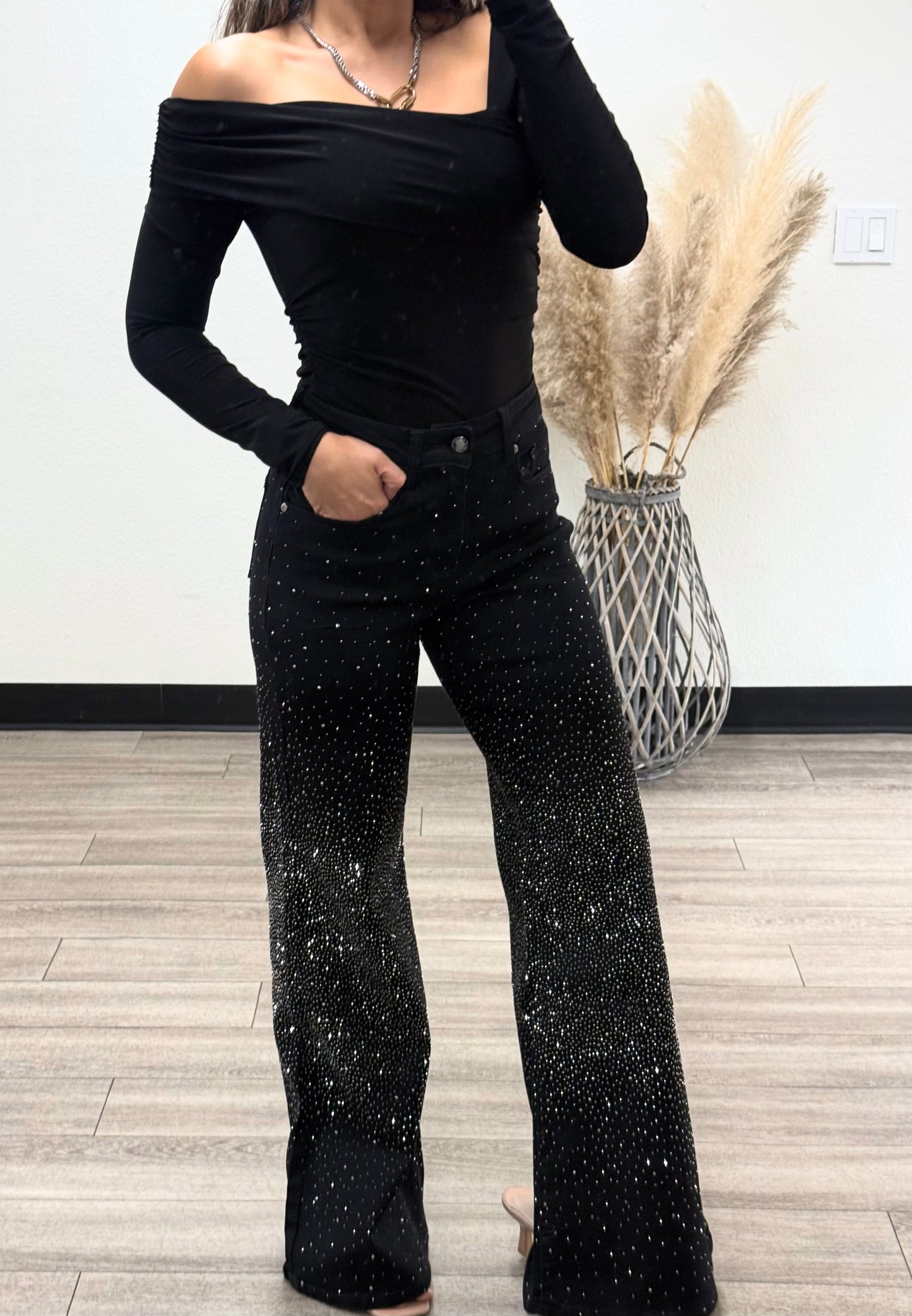 Black Diamond rhinestone high waisted Jeans INSEAM 32"-33"