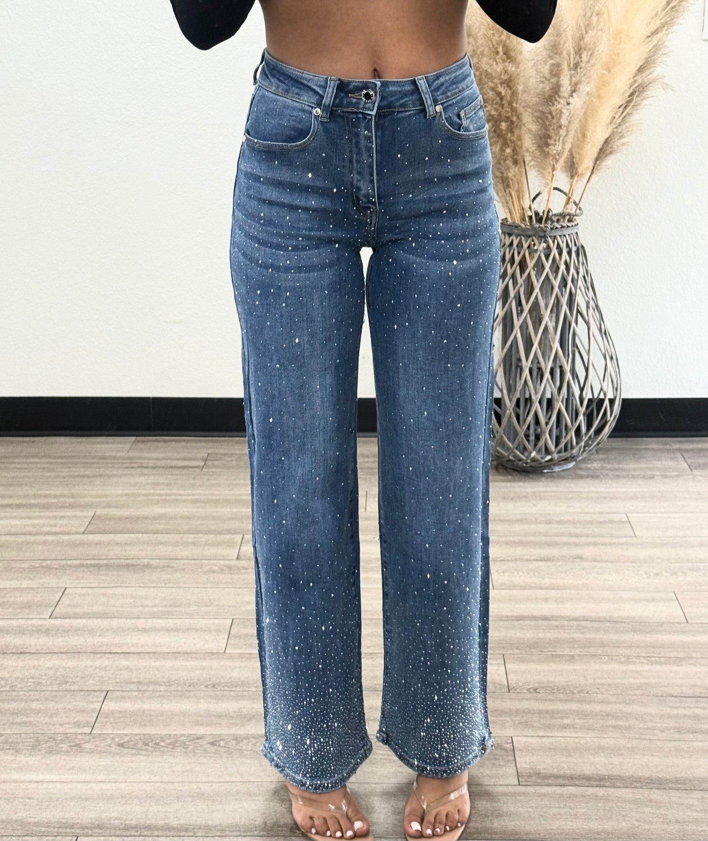 Luz Sparkle High waisted rhinestone jeans 30" INSEAM
