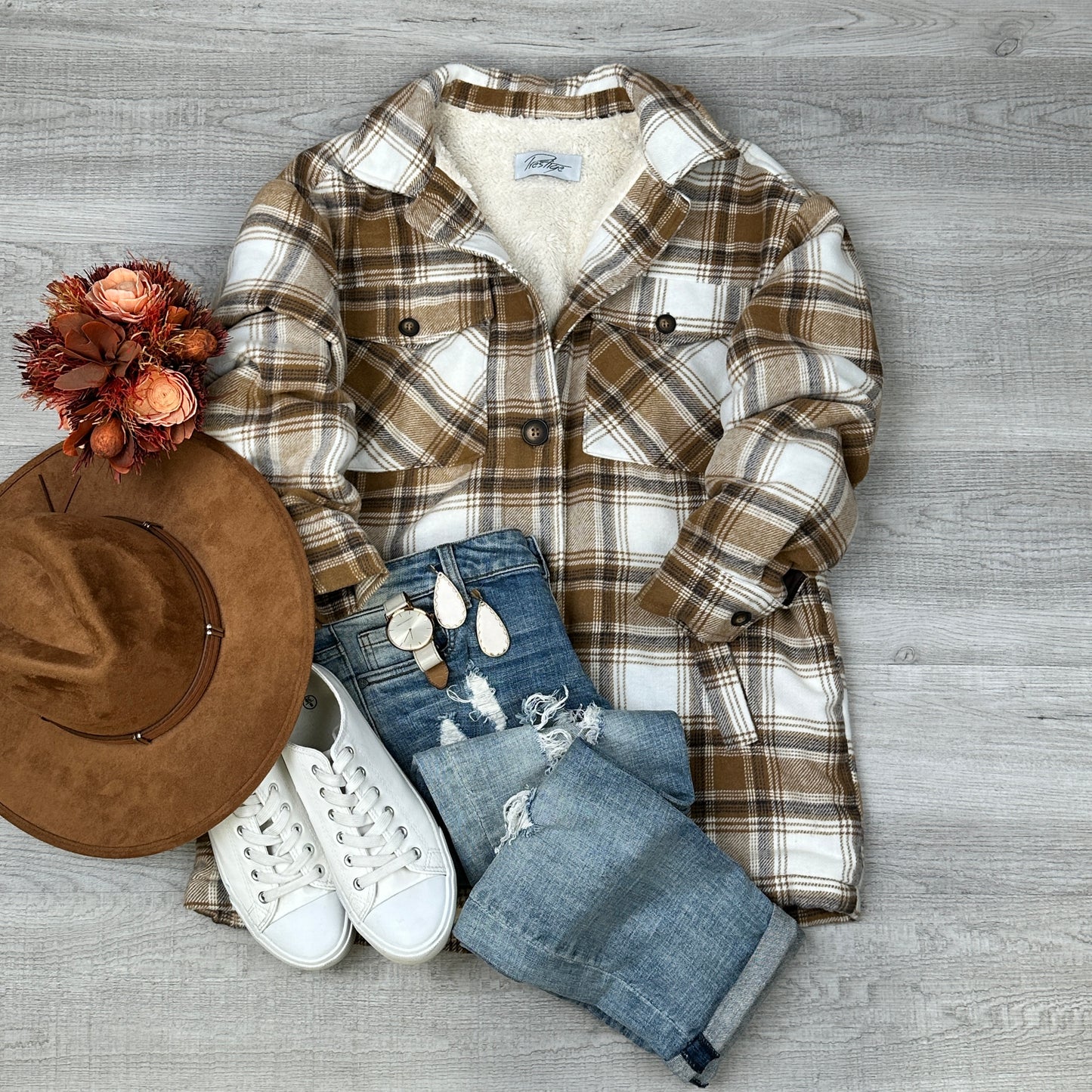 Sherpa Plaid Button Up Jacket