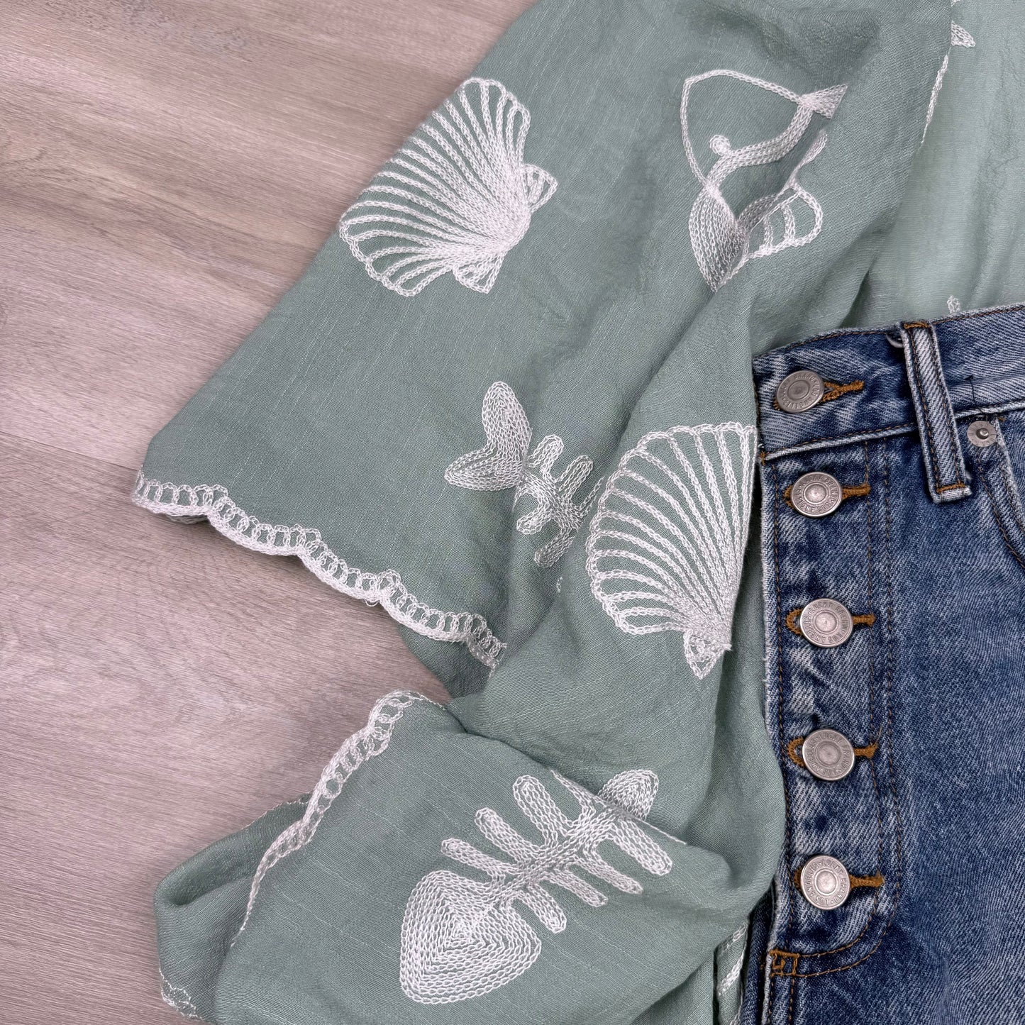 Vallarta Seashell Embroidered Kimono Beach Cover Up