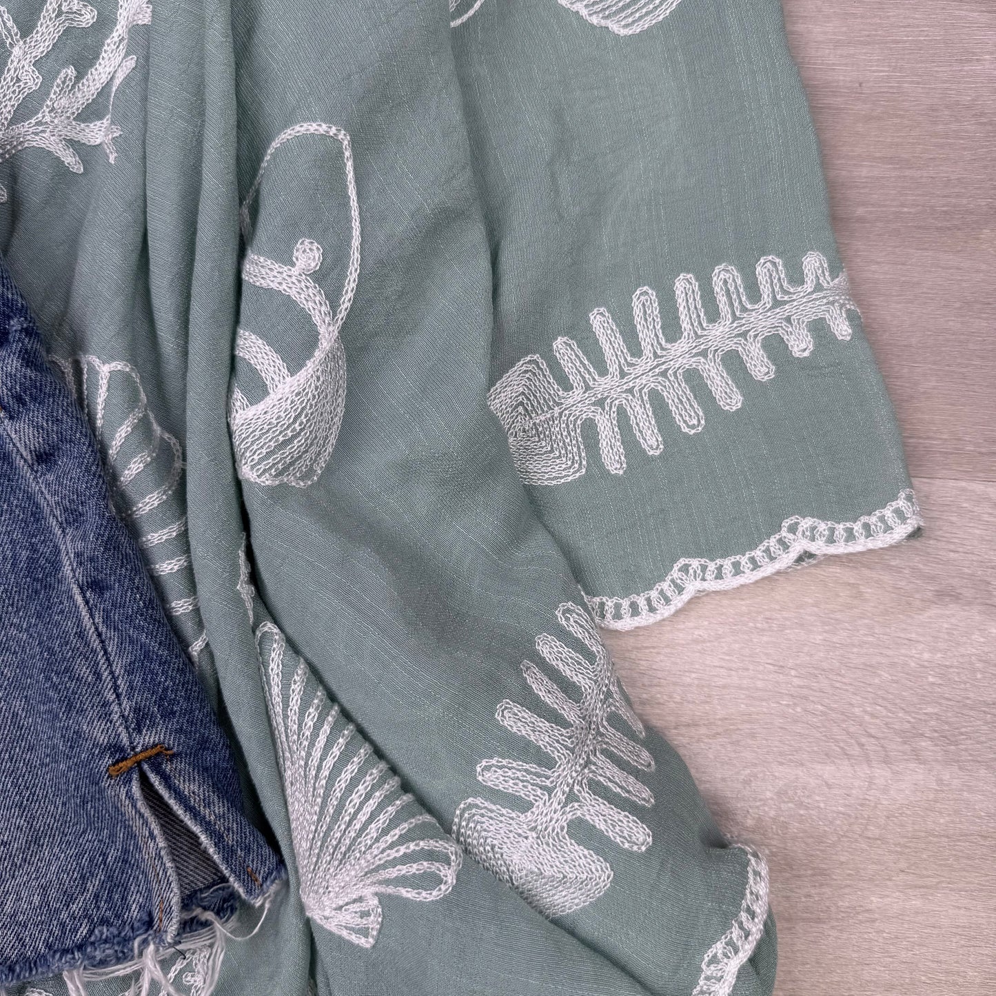 Vallarta Seashell Embroidered Kimono Beach Cover Up