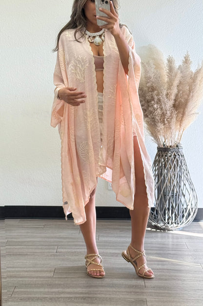 Vallarta Seashell Embroidered Kimono Beach Cover Up