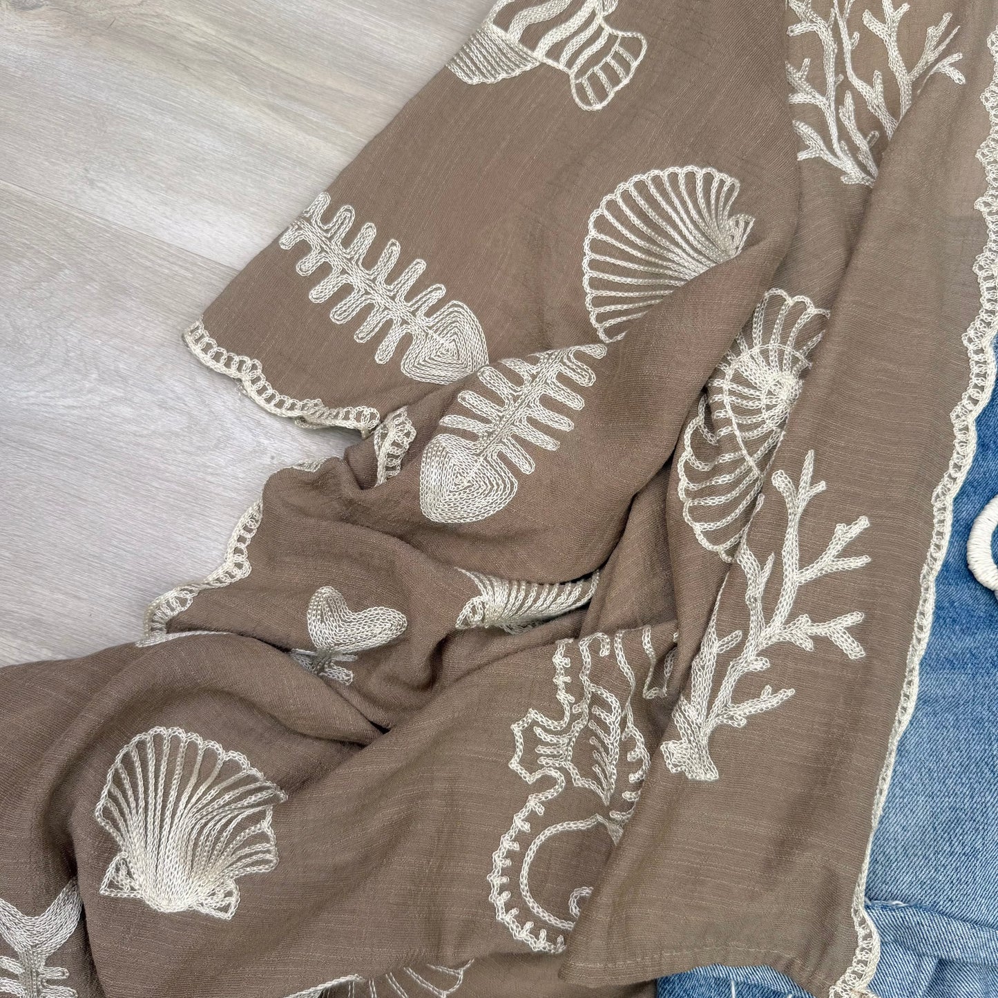 Vallarta Seashell Embroidered Kimono Beach Cover Up