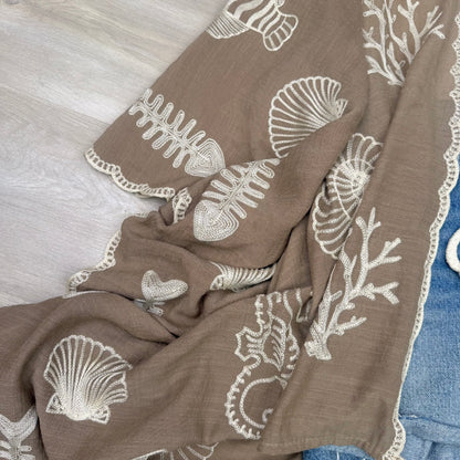 Vallarta Seashell Embroidered Kimono Beach Cover Up
