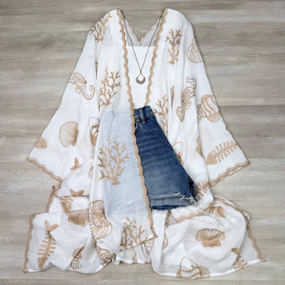 Vallarta Seashell Embroidered Kimono Beach Cover Up