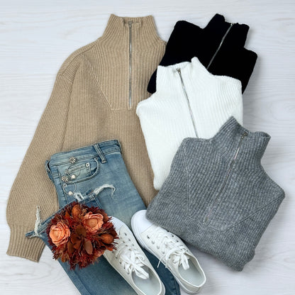 Lucy mock neck half zip sweater