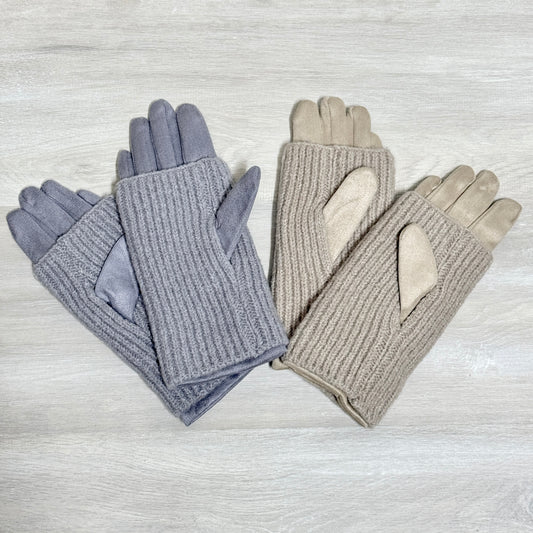 2 in 1 suede knitted Gloves