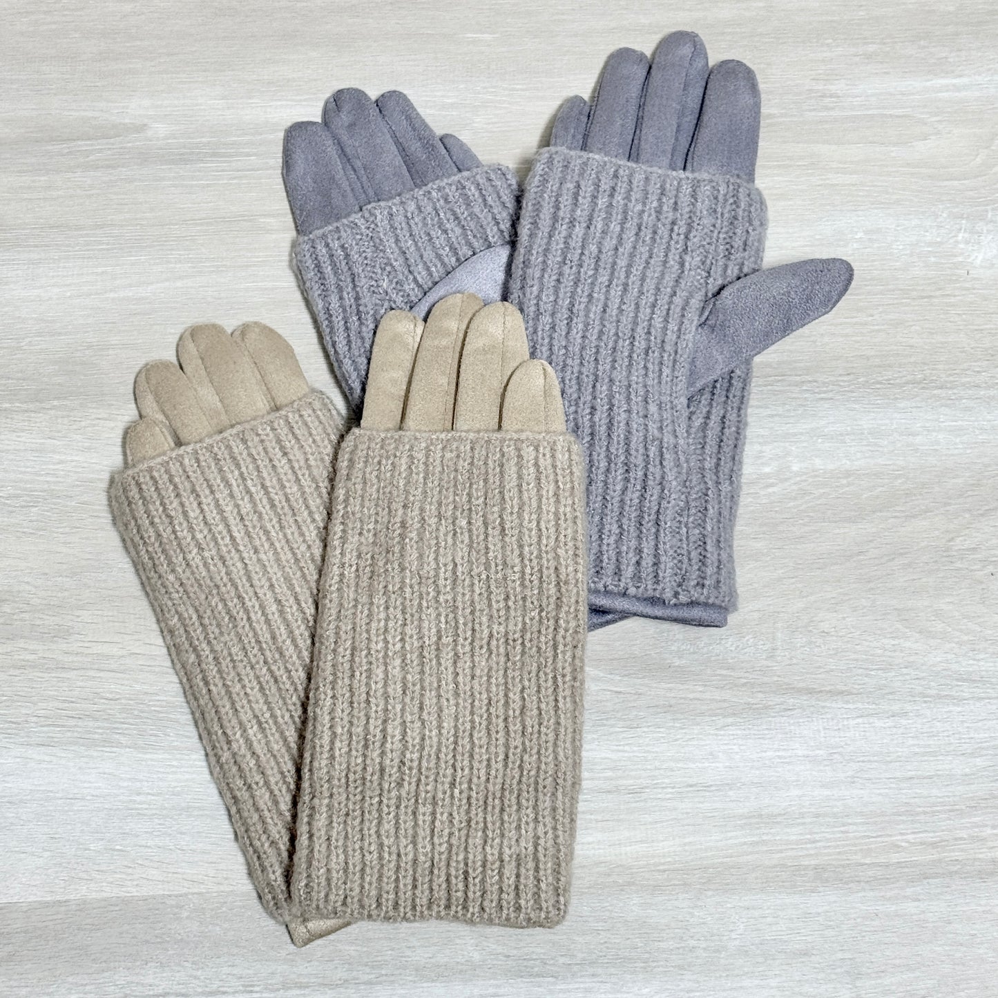 2 in 1 suede knitted Gloves