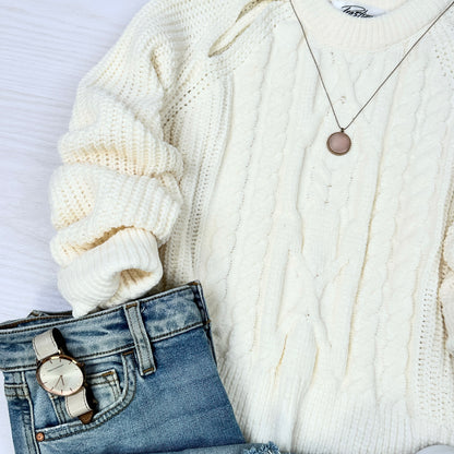 Brianna Shoulder slit Crop Sweater