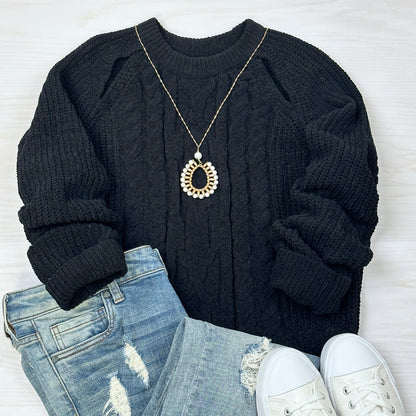 Brianna Shoulder slit Crop Sweater